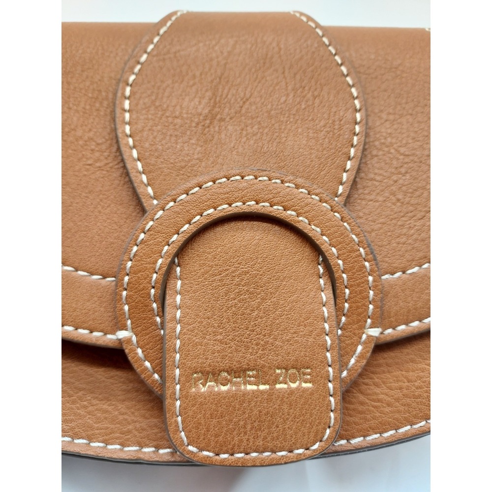 Rachel Zoe Cognac Leather Crossbody with White Contrast Stitching